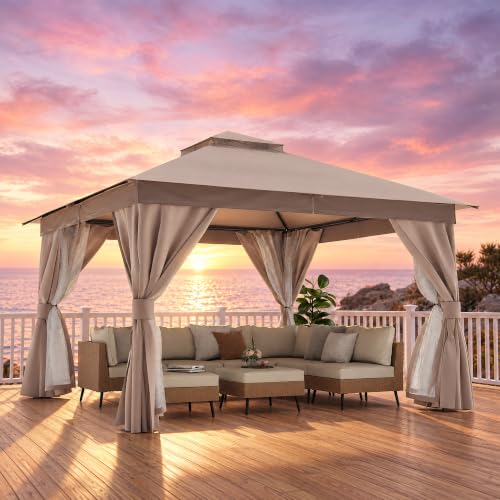 LAUSAINT HOME 12x12 Gazebo Canopy with Netting, Curtains & Double Roof