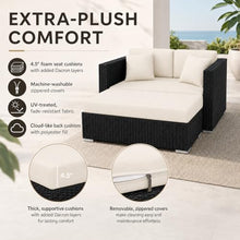 Golden Flame Outdoor Day Lounger with Matching Ottoman, All-Weather HDPE Wicker Patio Chaise Lounge with Plush Cushions, Powder-Coated Aluminum Frame, Deep Outdoor Seating - Canvas Natural