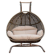 2-Person Wicker Hanging Egg Chair with Stand, 652 lbs Heavy Duty 2-Seat Rattan Swing Loveseat, Breathable Cushion, Indoor Outdoor Nest Basket Hammock Chair for Patio, Garden & Bedroom(Beige+Brown)