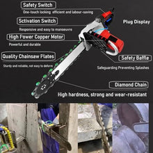uhyOHF Electric Chain Saw, Handheld Brushless Concrete Cutter w/Water Fed Dust Suppression, 2 Chains/2 Guide Bars for Granite&Reinforced Concrete.,Depth35cm