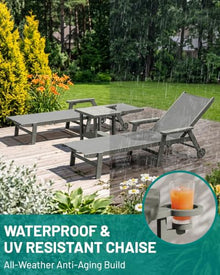 PLUUV Outdoor Pool Chaise Lounge Chairs Set of 4 with Cup Holder, Gray