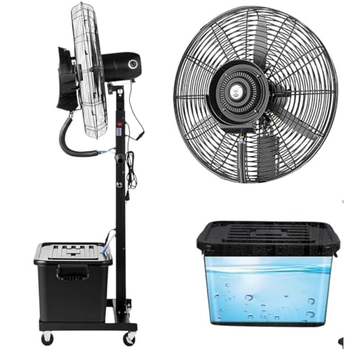 KUYBTU Outdoor Mist Fanindustrial Outdoor Misting Fan, Patio Portable Floor Misting Fans, 6400 Cfm with 42L Tank, 4 Casters, Cooling Floor Fan 3-Speed for Backyards, Patios and -65cm/26in