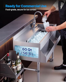 VEVOR Commercial Ice Bin with Sink & Faucet, 60 Qt Max Capacity, 24 x 19 x 35 Inch Stainless Steel Ice Chest with Sliding Lid and Bottle Holders, Cooler Cart Cocktail Unit for Bar Restaurant Pub