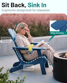 PLUUV Folding Adirondack Fire Pit Chairs Set of 6 with Cup Holders,Navy
