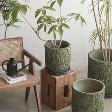 LIAN16PENG Flower Pot Green Round Large Calibre Flower Pot Concrete Planter with Cactus Pattern Plants Container for Entryways Gardens and Patios Plant Pot Indoor