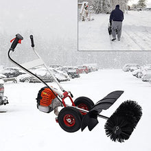 Kebayuneth 2 Stroke 52cc Hand-Pushed Snow Plow, 2.5 Hp Double Handle Sweeper Gas Power Sweeping Machine, Multi-Purpose Snow Removal Tool for Artificial Turf Combing and Trail Brick Cleaning