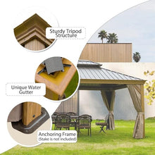 12x14 Hardtop Gazebo with Aluminum Frame and Galvanized Steel Roof for Outdoor Patio Deck or Lawn Use Wood-Look Design