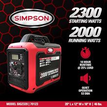 Simpson 2300 Watt Inverter Generator, Quiet CRX 79cc Engine, 10-Hr Runtime