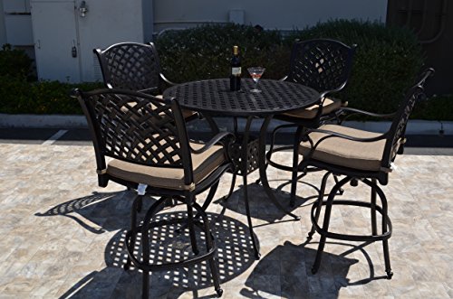 theWorldofpatio Nassau Cast Aluminum 5pc Bar Table Set 42" Antique Bronze