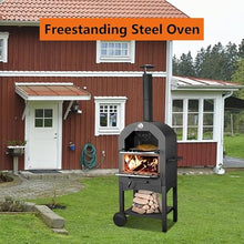 Wood Fired Pizza Oven for Outside, Freestanding Steel Oven with 2 Wheels - Ideal for Barbecue Camping Backyard Party - Fired Outdoor Pizza Oven