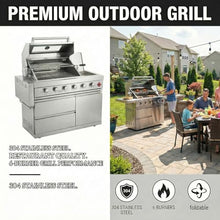 46" Outdoor Kitchen Island with Side Burner, 4-Burner 75,300 BTU Propane Gas BBQ Island with Rotisserie, Side Prep Shelf, Storage Drawers, LP/NG Convertible, for Backyard and Patio Cooking, Silver