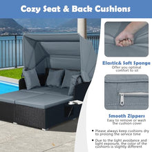 Salches Outdoor Rattan Daybed with Retractable Canopy, High-Resilient Soft Cushions, Foldable Side Trays, Outdoor Bed Loveseat for Garden, Backyard, Porch (Gray)