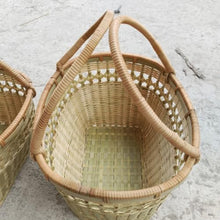 FENOKD Picnic Basket Set of 2 Sizes Bamboo Woven Basket Portable Outdoor Camping Picnic Handheld Basket Basket with Handle for Grocery Shopping Outdoor Camping，