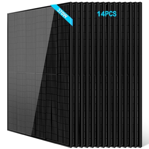 SUNGOLDPOWER 14pcs 370W Solar Panels Monocrystalline, Grade A Solar Cell, Waterproof IP68, High Efficiency Solar Panel On/Off Grid Supplies for Charging Station, Household, Marine, RV, Tiny House