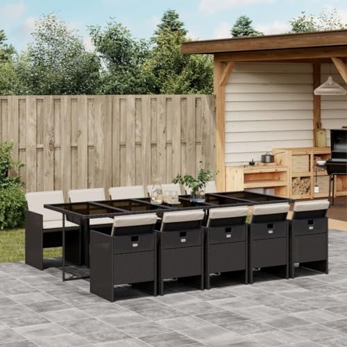 AMBERARD Patio Dining Set Set of 10 Black and Cream White Furniture Set