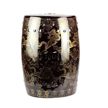 LINKIO Garden Stool Dragon Carved Ceramic Garden Stool, Dark Coffee Glaze, Decorative Bathroom Bench Ottomans(B)