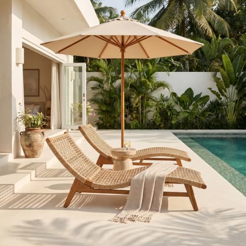 Christopher Knight Home Amanda Acacia Wood Chaise Lounge Chair Outdoor Set of 2, Wicker Patio Chaise Lounges for Balcony Backyard, Outdoor Sun Lounger, Poolside Seating, Light Brown+Teak