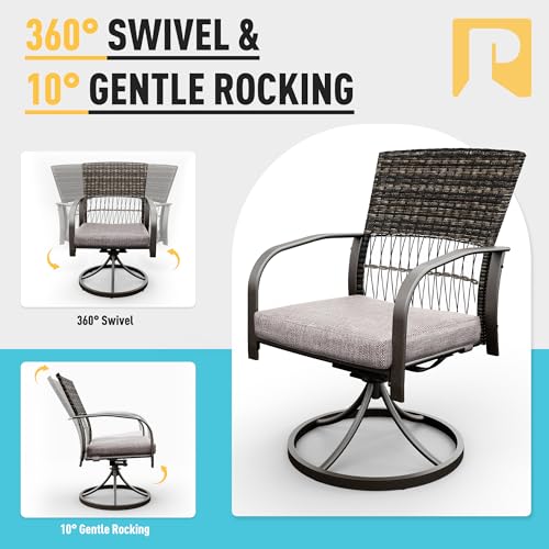 Pamapic 7 Piece Patio Dining Set for 6 with Swivel Rocker Chairs and Iron Slats Table Top Grey