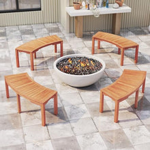 LDAILY Moccha Outdoor Curved Bench, Acacia Wood Fire Pit Bench w/Slatted Seat, Loveseat, Outside Chair, Patio Backless 2-Person Seating for Balcony Yard Deck Porch 800 LBS Max Load (4, Natural)
