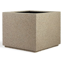 PolyStone Monterray Modern Outdoor/Indoor Square Planter - 23" x 23" x 19" H - Lightweight Weather Resistant Stone-Look Resin Planter - Commercial & Residential - Sandstone Granite