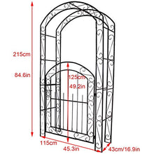 Metal Garden Arch Arbor Garden Arch with Door, 84.6" High x 45.3" Wide Stereoscopic Metal Garden Arbor, Wrought Iron Ornamental Outdoor Estate Entryway, Weddings Quinceaneras Party Decoration 215x115