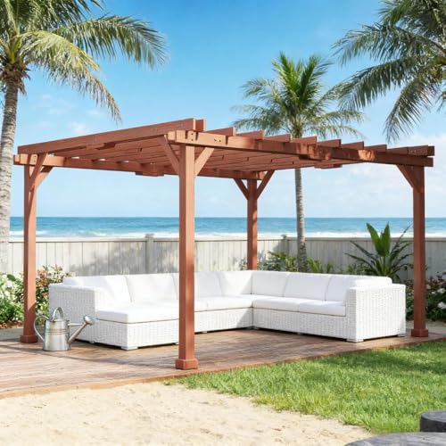 Premium Outdoor Wooden Pergola Kit for Backyard Patio Garden Shade Structure with Natural Cedar Finish