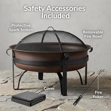 Sunnydaze 34" Patio Fire Pit for Outside Wood Burning, Round, Dark Bronze