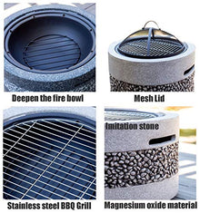 Fire Pits Outdoor Imitation Stone BBQ Grill Kit, Backyard Patio Garden Fireplace, for Camping Outdoor Heating Campfire and Picnic, 55.5cm/21.9" (Beige Kit)