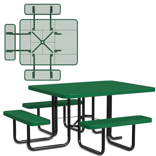 Leisure Craft 46" ADA Square Metal Picnic Table with Bench, Made in USA