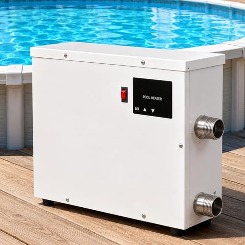 moupeaktain Pool Warmer for Above Ground Pool, 220V Electric Pool Heater with Touchscreen Thermostat, Automatic Constant Temperature Heater for Small Pool, Spa and Hot Tub, Freshwater Only 5.5KW