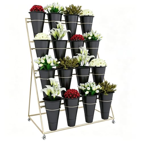 4-Tier Tall Plant Stand With Wheels, Heavy Duty Flower Cart With 16 Pcs