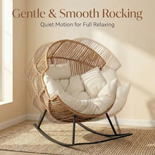 Oversized Outdoor Rocking Chair Set of 2, Wicker Egg Patio Lounge Chair Basket Seat with Thick Cushion, All Weather Indoor Outdoor Porch Rockers for Balcony, Living Room, Lawn Garden