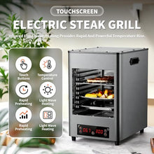 KUSOLE Electric Steak Grill Oven, with a Maximum Temperature of 1450 Degrees Fahrenheit, 30-Minute Timer, LCD Control Screen, Capable of Cooking Steaks, Beef, Pork, Chicken, and Vegetables Grey