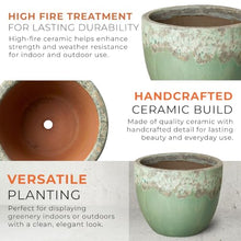 Emissary Home and Garden 18.5in. L x 15.5in. H Reef/Spa Blue Stoneware Round Planter with High-fire Treatment (Set of 1)