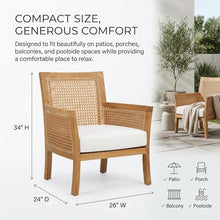 Hives & Honey Salvador Cane Outdoor Lounge Chair with White Cushion, Grade-A Teak Wood Patio Armchair, Resin Wicker Accents, Quick-Dry Foam Cushion, Weather-Resistant Patio Seating