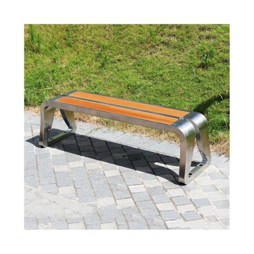VHDY85KA Park Irregular Backless Park Chair Outdoor Bench Stainless Steel Frame Wooden Seat Plate Rest Area Entryway(Medium)