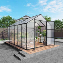 Walk-in Polycarbonate Greenhouse with Aluminum Frame and Double-Door Gate for Growing Flowers, Herbs, Plants, Outdoor Plant Tent with Drainage Gutter System for Backyard, Lawn (8x12FT+Black)