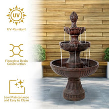 Sunnydaze 43” Flower Blossom 3-Tier Outdoor Water Fountain, Electric, Earth