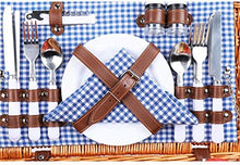 Storage Basket,Willow Woven Picnic with Lid for 4 People, Wicker Hamper Set, Portable Outdoor with Dishes