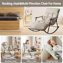 uhyOHF Rocking Chair Rocker Chair Living Room Lounge Chair with Storage Pocket, Arbon Steel Frame,Soft Cushion Bedroom Rocking Chair,Light Gray-One Size