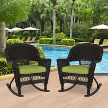 Jeco Rocker Wicker Chair with Green Cushion, Set of 2, Espresso