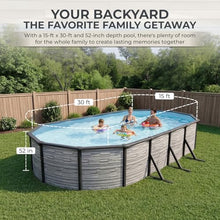 Blue Wave Montilla 15x30-ft Oval 52-in Deep Hard Sided Steel Wall Above Ground Pool with 6-in Top Seats, 5-in Verticals, Skimmer & Vinyl Liner - 9,900 Gallon Cap for Family Swimming & Recreation