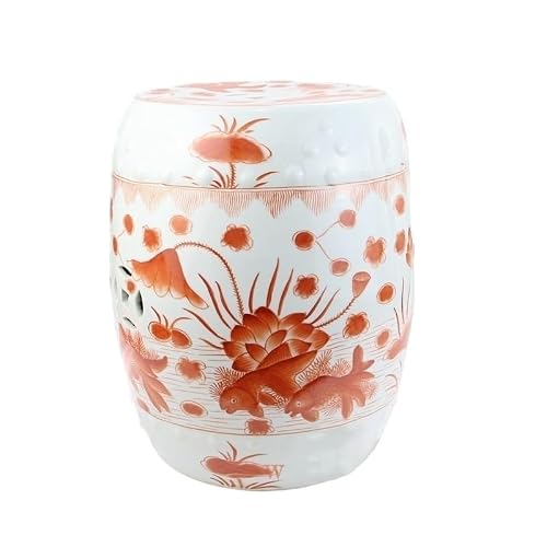 LINKIO Garden Stool Decorative Garden Stool, Hand-Painted Dragon and Fish Pattern, Porcelain Dressing Stool Ottomans(A)