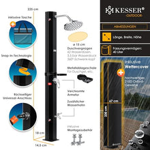 KESSER Solar Shower 40 Litre Solar Garden Shower with Metal Shower Shelf & Protective Cover Hot Water Max 60°C Without Power Connection Pool Shower Camping Rain Shower Head and Tap Black