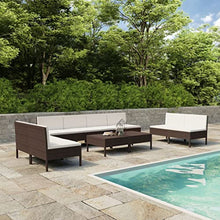 HNSMFPRE 10 Piece PE Rattan Patio Lounge Set with Cushions, Brown Poly Rattan Outdoor Furniture with Coffee Table