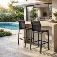 Outdoor Escape Black Fabric Outdoor Patio Barstool Set of 2 - Contemporary Style, Comfortable Backrest, Durable Frame, Suitable for Outdoor Living Spaces