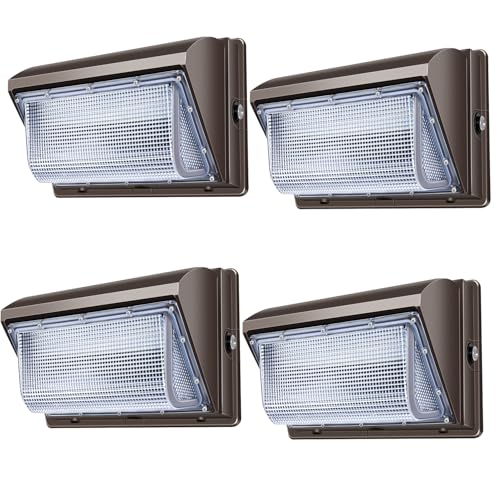ledmo 120W LED Wall Pack Light 4 Pack Dusk to Dawn with Photocell Outdoor Commercial Industrial Lights 840W HPS HID Equivalent 5000K Security Flood Lighting for Buildings,Warehouse, Parking,Yard
