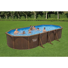 Bestway Hydrium 24' x 12' x 52" Oval Above Ground Swimming Pool Set Outdoor Steel Wall Family Pool with Sand Filter, Ladder, & Cover Brown