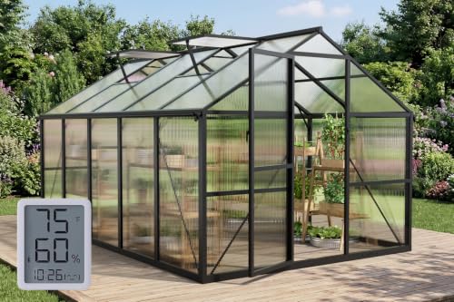 8x10 FT Greenhouse with Hygrometer, Windproof Warm Plant Green Houses