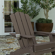 Merrick Lane Nassau Adirondack Chairs Set of 4 with Cup Holders Weather Resistant Brown